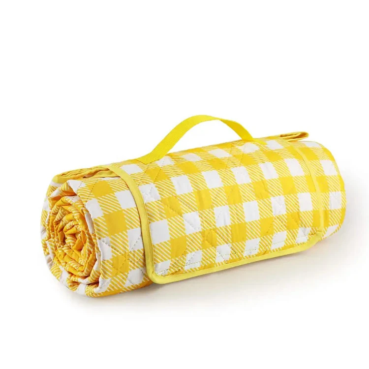 %100 polyester sarı kareli piknik battaniyesi