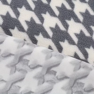 Houndstooth Sherpa Lamb fur Fleece Fabric