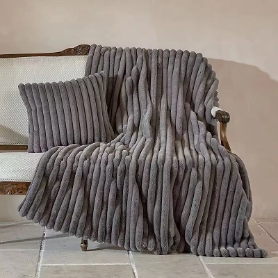 Striped Rabbit Hair Covered Blanket